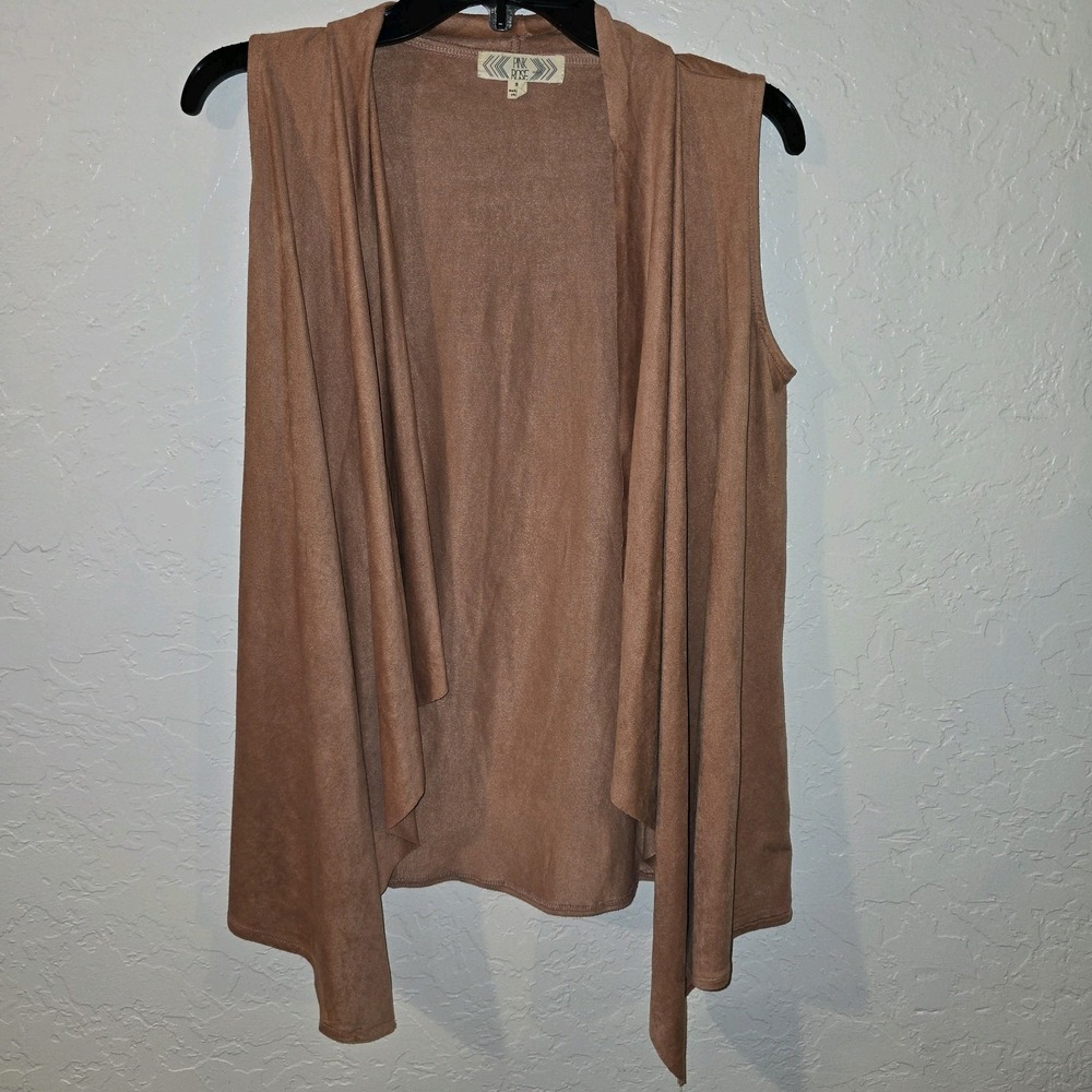 Pink Rose Lightweight Sleeveless Suede-like Draped Open Front Cardigan S Coral